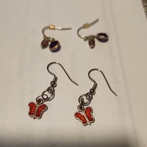Elegant Red Butterfly Earrings with Silver Accents